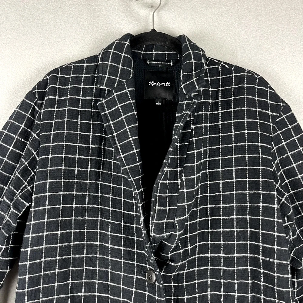 Madewell Waffleback Shaw Blazer Women Small Black Windowpane Cotton Unstructured